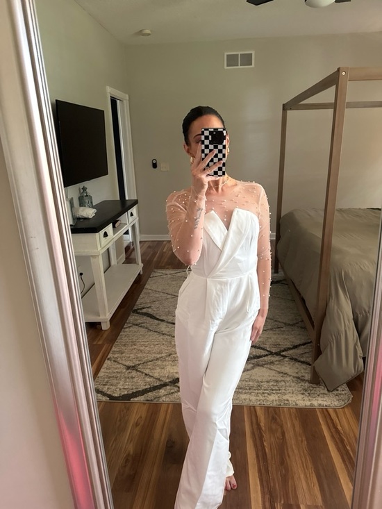 Lane 201 Pants - Pearl-Embellished White Wide-Leg Jumpsuit